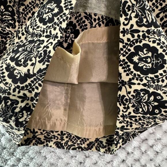 VTG Talbots Pants Women 8 Tan Black Silk Floral Trouser Straight Leg Fully Lined - Picture 5 of 16